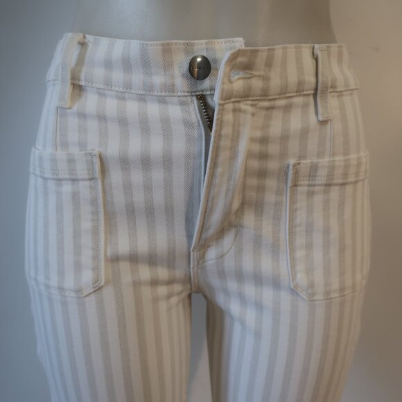 Womens Frame Courtyard LBCFRA009S Beige White Bardot Kick Flare Denim Jean 28 - Picture 4 of 11